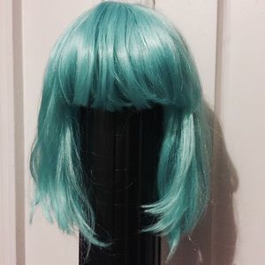 Halloween Wig Bob Medium Hair Aqua Blue